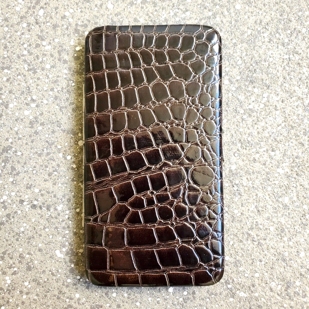 Black Faux Alligator Wallet with Kiss Clasp Lock